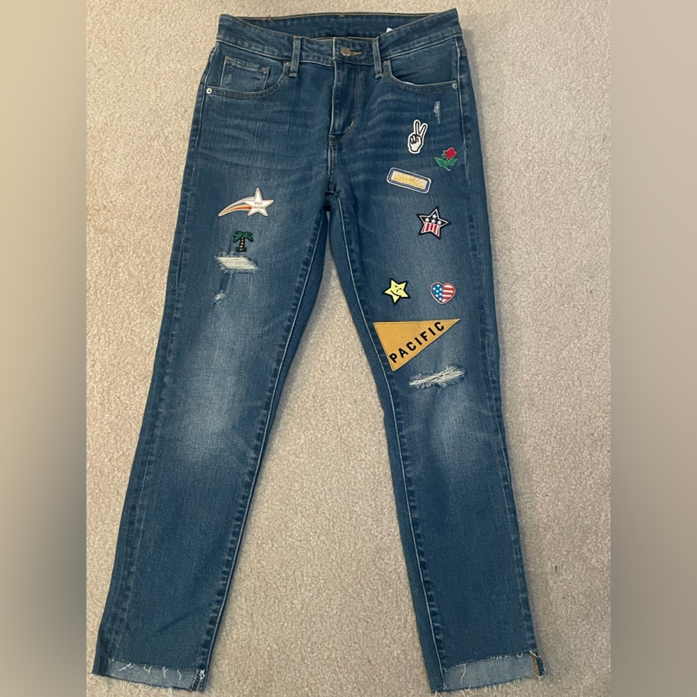 Levi's Dark Blue Skinny Jeans with Colorful Patch Accents